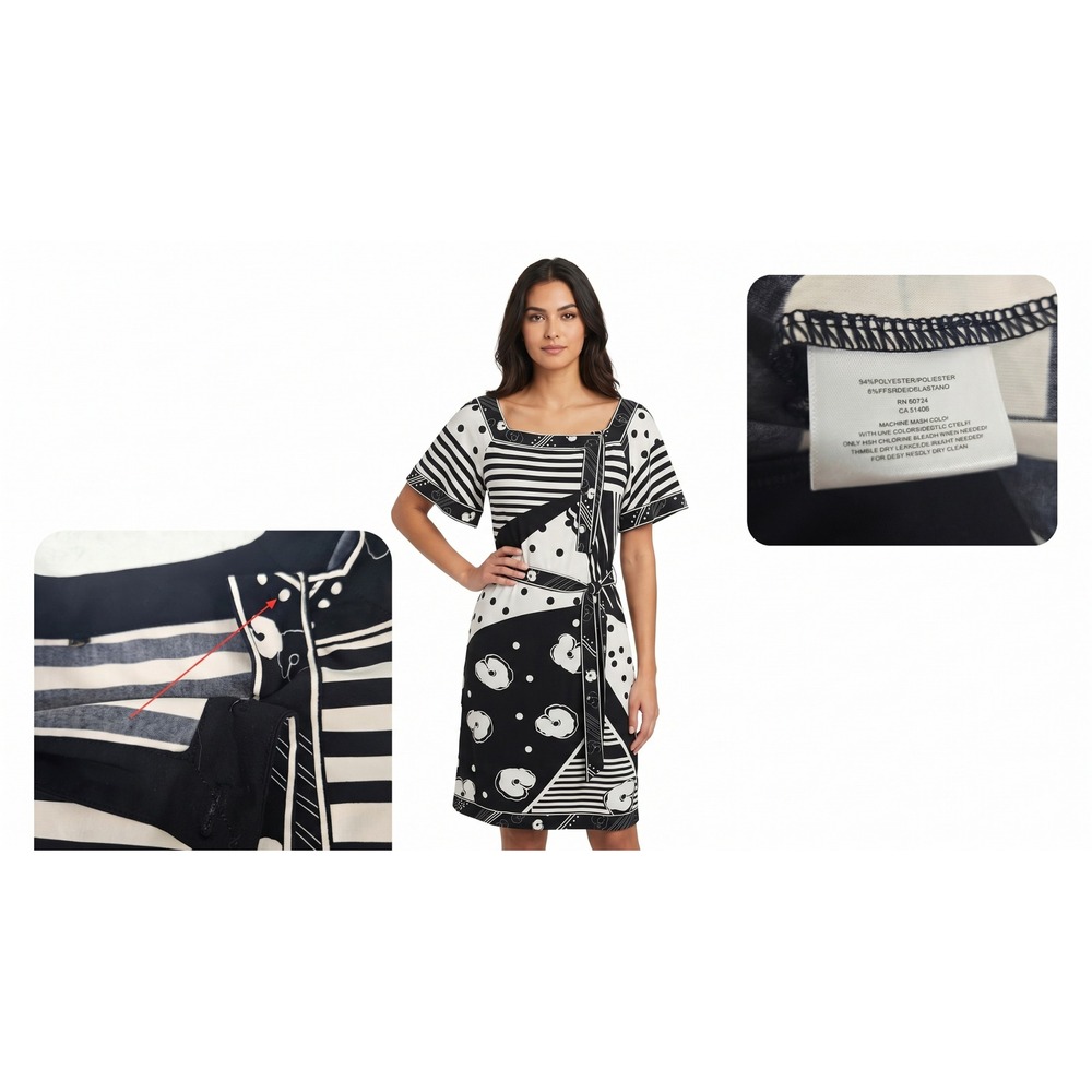 Marc Jacobs Dress Womens Medium M Black White Graphic Geometric Abstract Belted